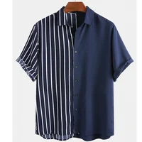 Summer Men's Shirts Striped Print Contrast Color Men's Short Sleeve Shirt Tops Daily Casual Street Wear Oversized Tops 2