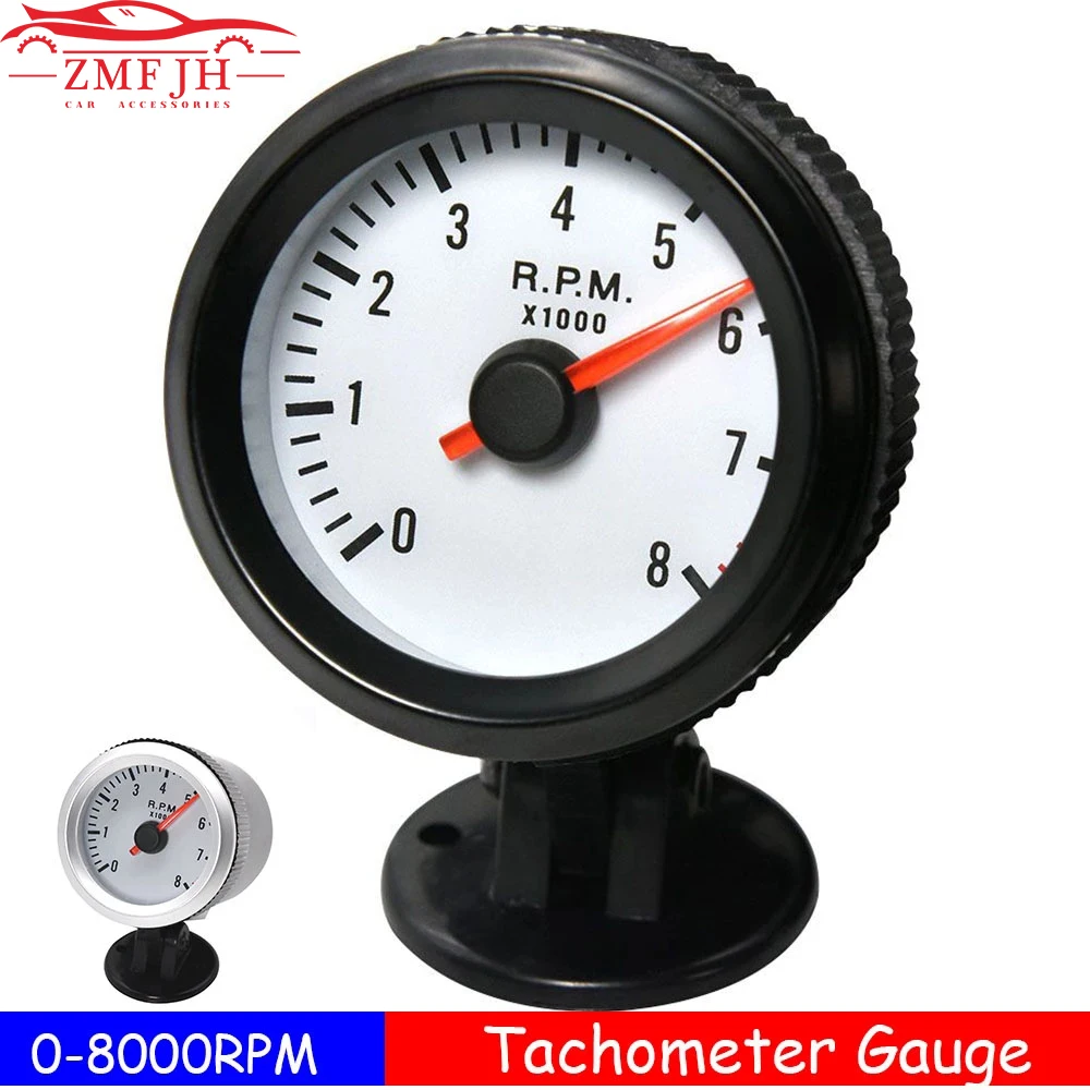 WonVon 12V 2.52 Universal Car Gauge Tacho Tachometer Counter Gauge Tachometer 0-8000RPM Tachometer for 4 6 8 Cylinder Tachometer with Adjustable Shift Light 