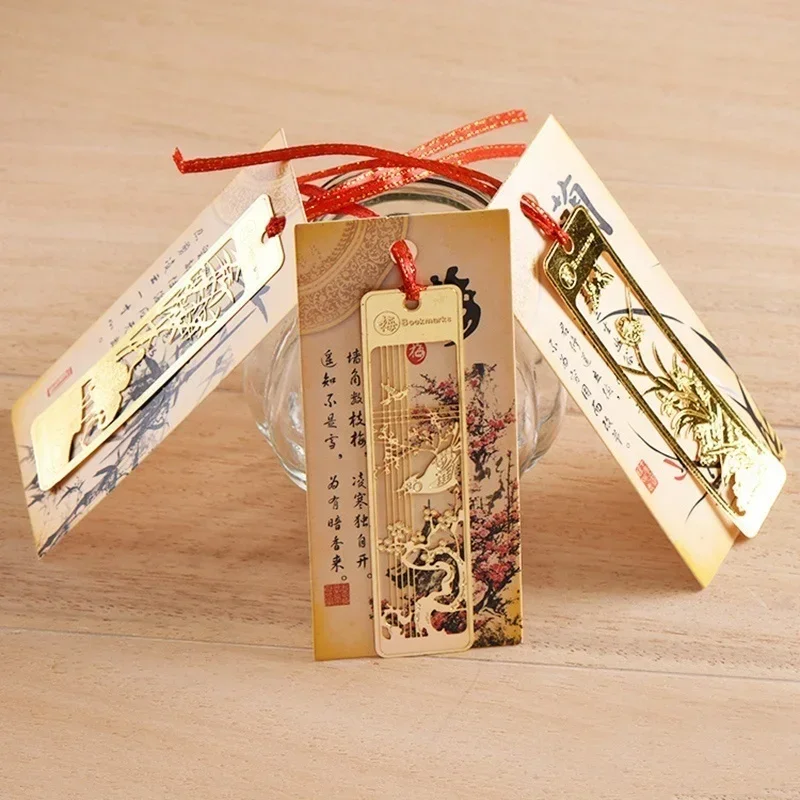 Chinese Style Bookmarks Creative Metal Hollow Out Metal Book Mark Tasse With Red Knot For Kids Students Gifts School Supplies