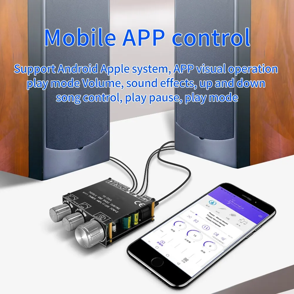 Audio Amplifier Board Bluetooth 5.0 2x50W HIFI Power Subwoofer Amplifier Board Stereo Digital Audio Power Amplifier AMP AUX USB T50L APP