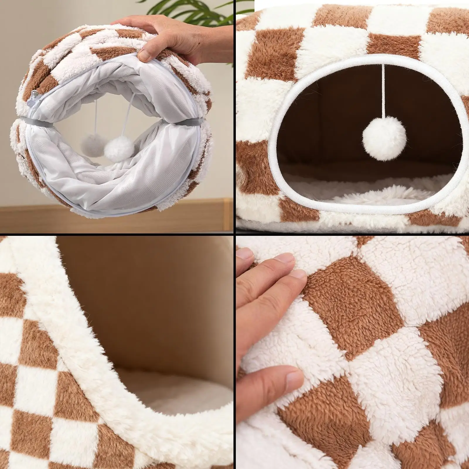 Cat Tunnel Bed Washable Cute Nest Tunnel Cat Bed Cave Interactive Toys For Kitten Puppy Small Dog Bunny Pet Enrichment Indoor