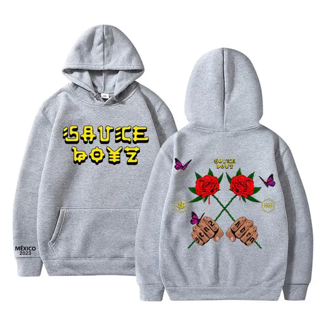 Sauce Boyz Music Album Print Hoodies American Rapper Eladio Carrion Rose Flower Graphic Hoodie Men Women Fashion Oversized Tops