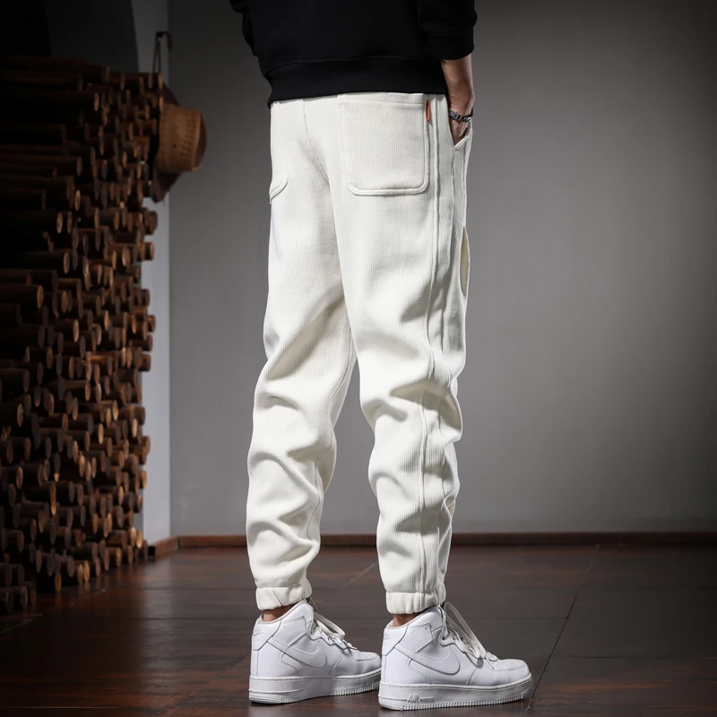 Autumn Beige Baggy Pants Men Casual Sports Elastic Waist Drawstring Jogging Trousers
