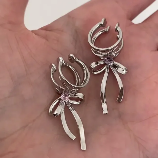 Pink Butterfly Ear Cuff Earrings For Women Girls Fashion Bowknot No Piercing Clips Earring Fake Piercing Ballet Clip On Jewelry 5