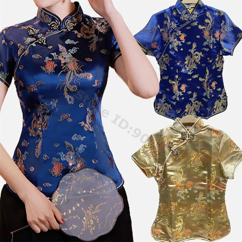 Women Satin Blouse Women Satin Shirt Plus Size 3Xl4Xl Blouse Chinese Style Tang Clothes Satin Shirt Tops Button Down Qipao Female Wedding Clothing