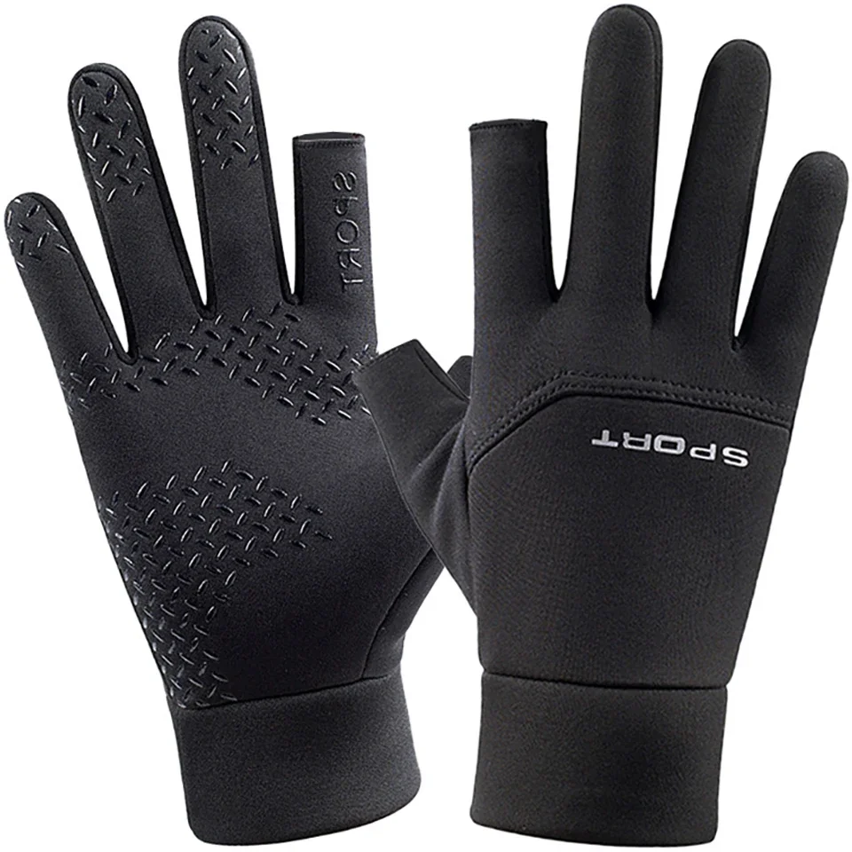 Cycling Gloves 1 Pair Winter Cycling Gloves Women Fishing Warm Anti-Slip Gloves Casual and Warm Touch Screen Two Fingers Cut Outdoor Angling