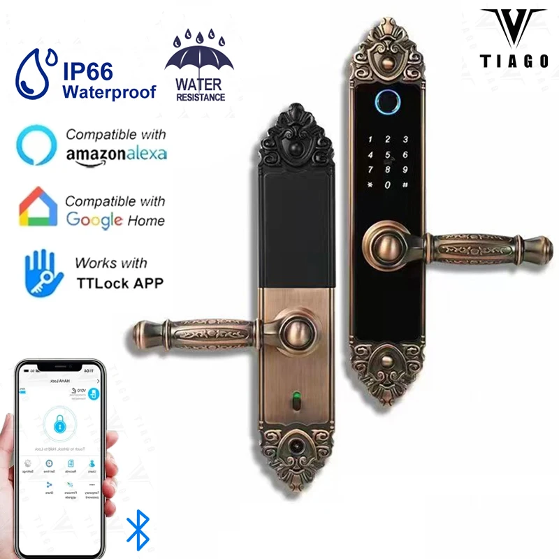 

TIAGO T6 Bluetooth TT LOCK Fingerprint Magnetic Card Password Key Remote Unlock Temporary Password Home Smart Door Lock
