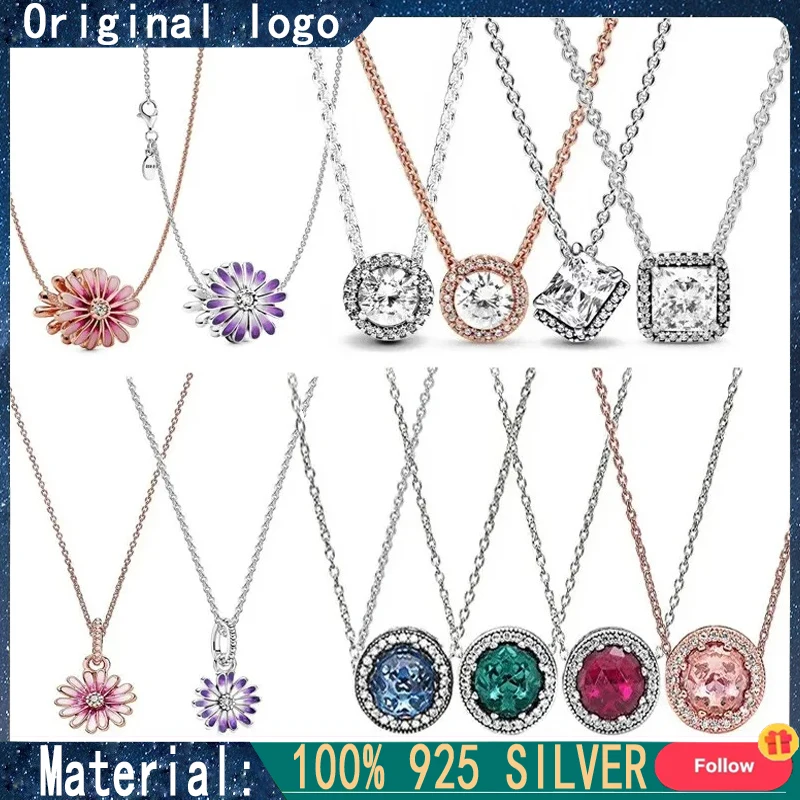New Classic 100% 925 Silver Women's Ocean Heart Cat Eye Beads Exquisite Daisy Necklace Set DIY Charm Jewelry Gift