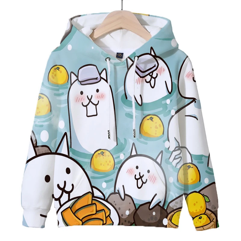 thumbnail image 1 of Sudadera con capucha con estampado 3D de The Battle Cats para niños y niñas, sudadera con dibujos animados divertidos, chándal Kawaii para niños, ropa de otoño para niños, 1 of 5