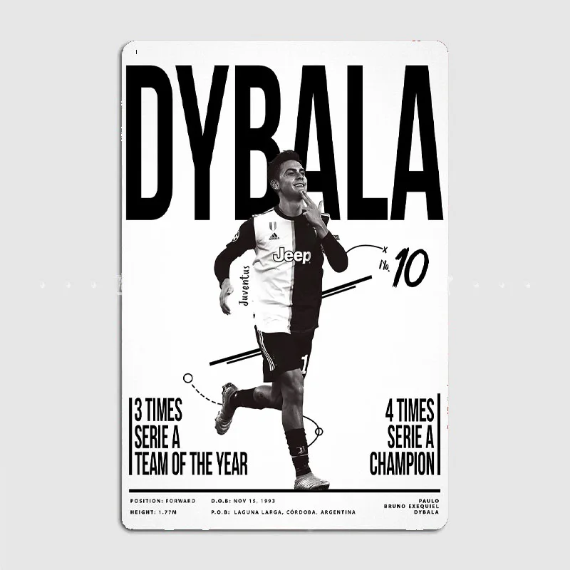 Paulo Dybala 축구 선수 레트로 포스터 금속 사인 포스터 축구 클럽 바 침실 벽 홈 장식 룸 장식