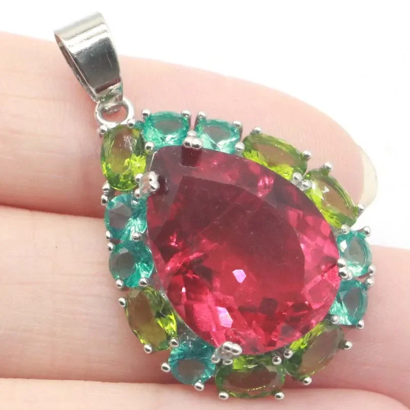 6g Customized 925 SOLID STERLING SILVER  PENDANT Colorful Beautiful Aquamarine Peridot Tsavorite Garnet Pink Tourmaline For Wome