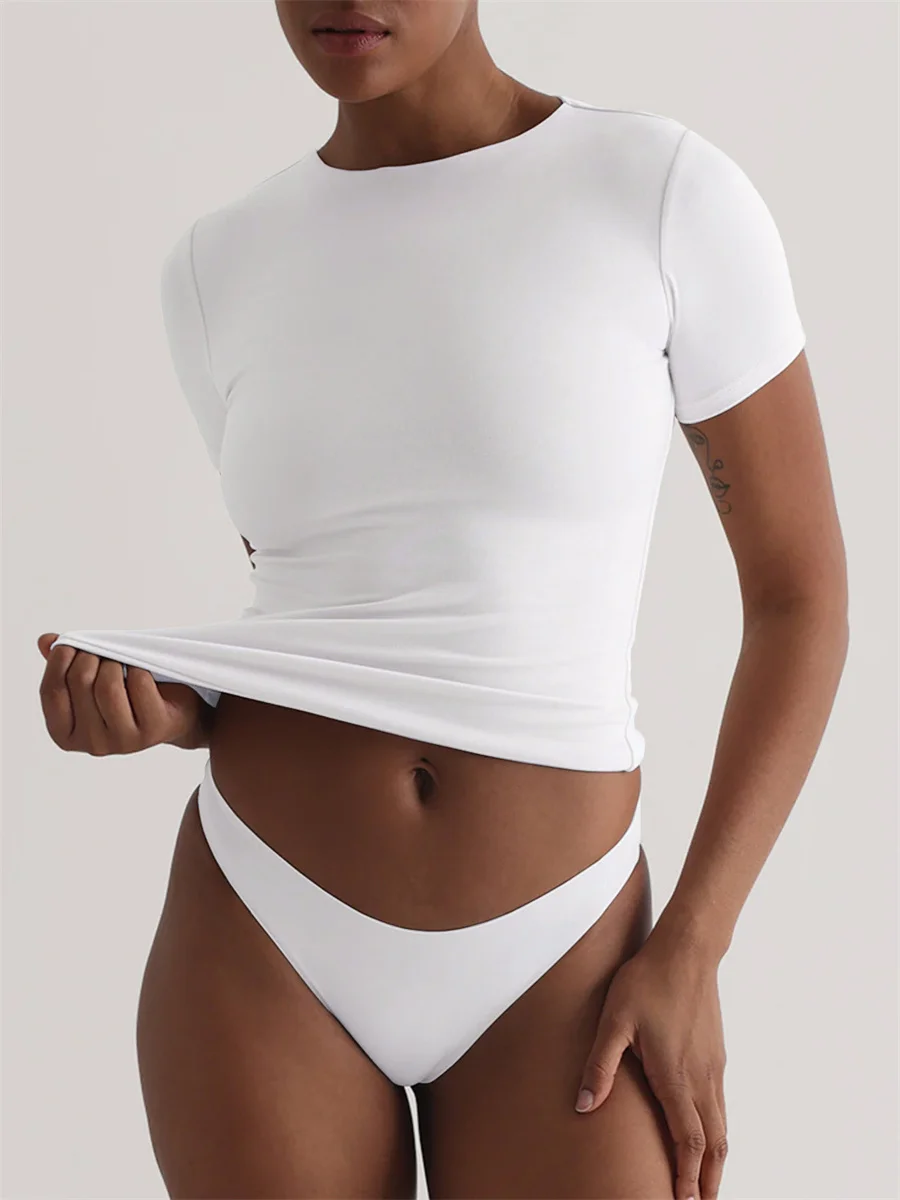 Summer Fashion New Short Sleeve T-Shirt Women Solid Simple Casual Soft All-Match Hot Basic Crop Tops Y2k Vintage Tees Streetwear