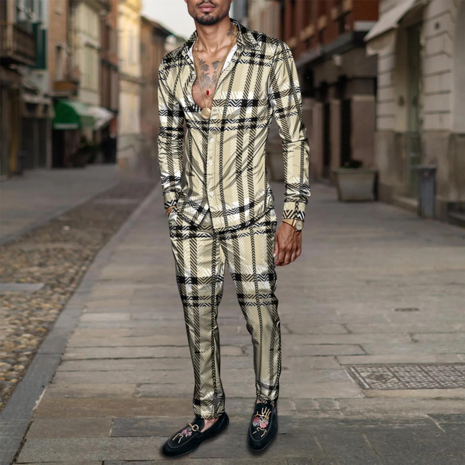 Set di camicie da uomo primavera estate 2025, stampate, alla moda, semplici, in due pezzi, a maniche lunghe, stile urbano di alta qualità_voghion.com