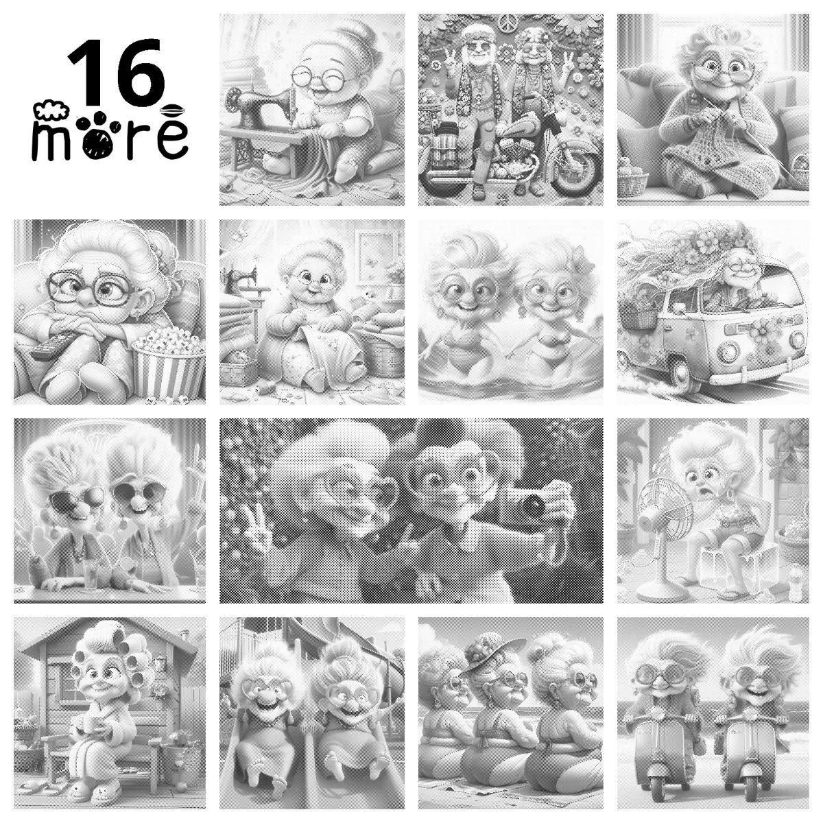 40x40cm cartoon WD-c0147~c0162 one color dot painting punktmalerei stippelen een kleur stippen stippelkunst