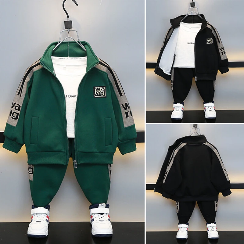 

2023 Spring Autumn Boys Set Baby Kids Long Sleeves Cotton Zipper Coat+Long Pants Two-piece Set Children Outdoor Sports Clothing