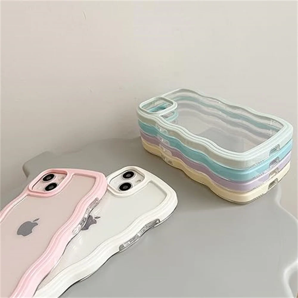 Soft Curly Wavy Shockproof Clear Phone Case Cover