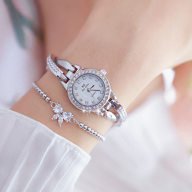 Fashion Women Watch Small Size Silver Stainless Steel Rhinestone Quartz Wristwatch 2023 Ladies Simple Casual Diamond Watches New