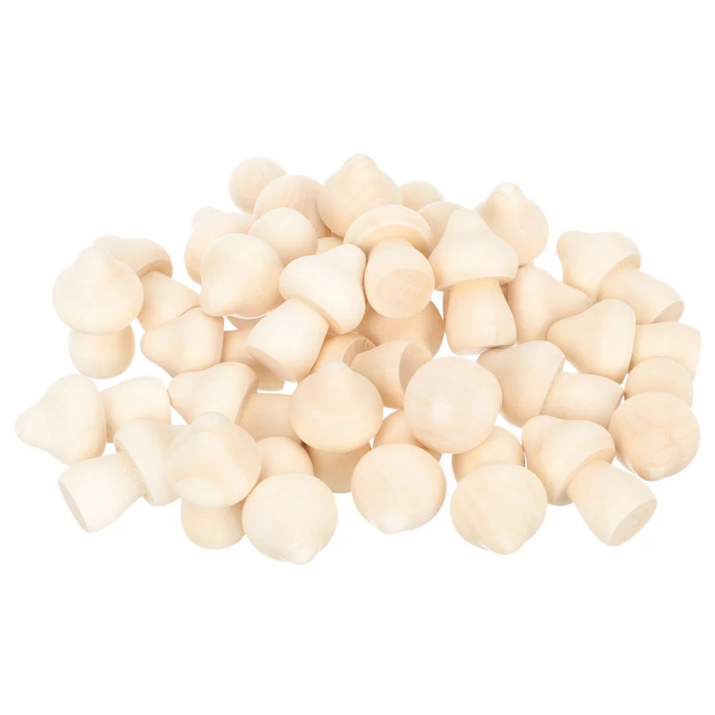 

60pcs Wooden Graffiti Mushroom Models DIY Simulated Mushroom Ornaments