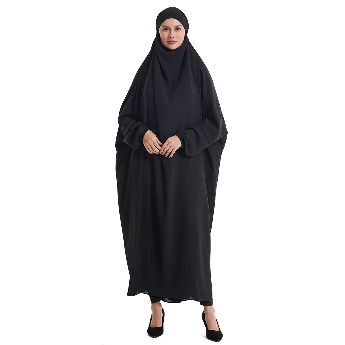 무슬림 여성 단색 긴 소매 후드 커버, 아바야 발목 길이, 아랍 레이디, 겸손한기도 라마단 이드 의류, 맥시 드레스