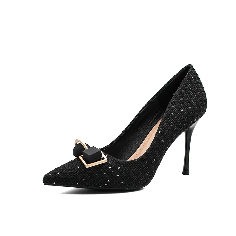 

Wedding Shoes Bride Women Pumps None-Woven８CM Thin High Heels Pointed Toe Shallow Solid Woman Shoes Party Designer Naked color