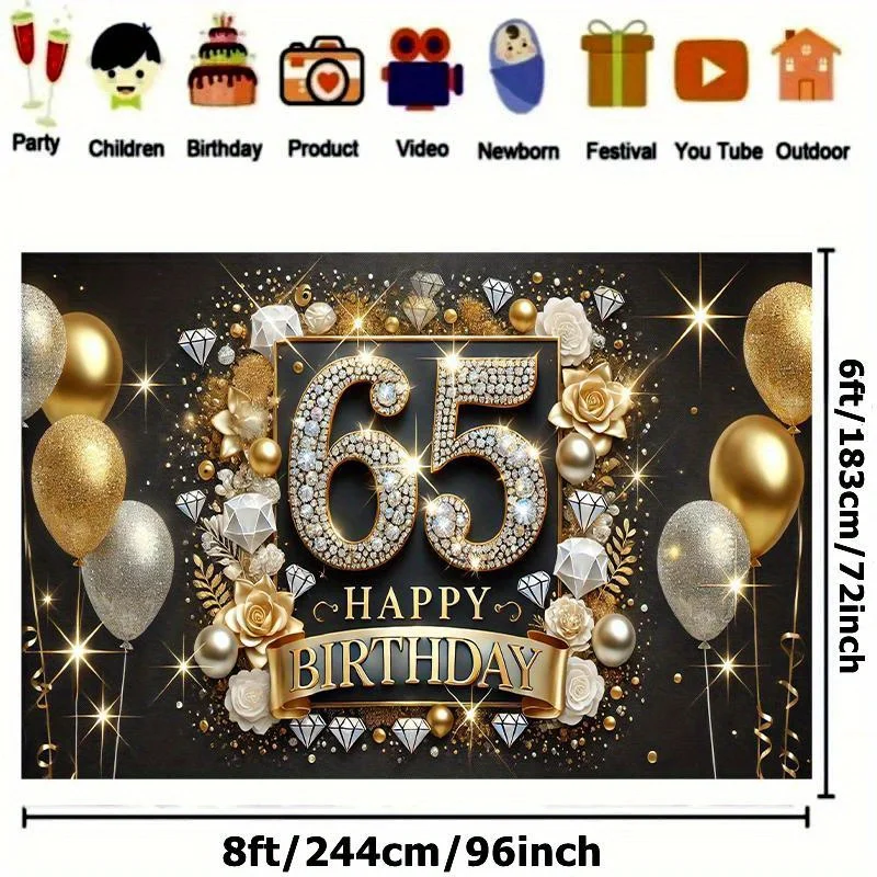 Ein 65. Geburtstagsparty-Banner, multifunktionaler Polyester-Feierhintergrund, elegante Eventdekoration – Detail 3
