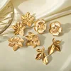 Keen-on Fashion Stainless Steel Metal Flower Stud Earrings Hot Style Waterproof Texture Trendy Jewelry 18K Gold Color Plated 2