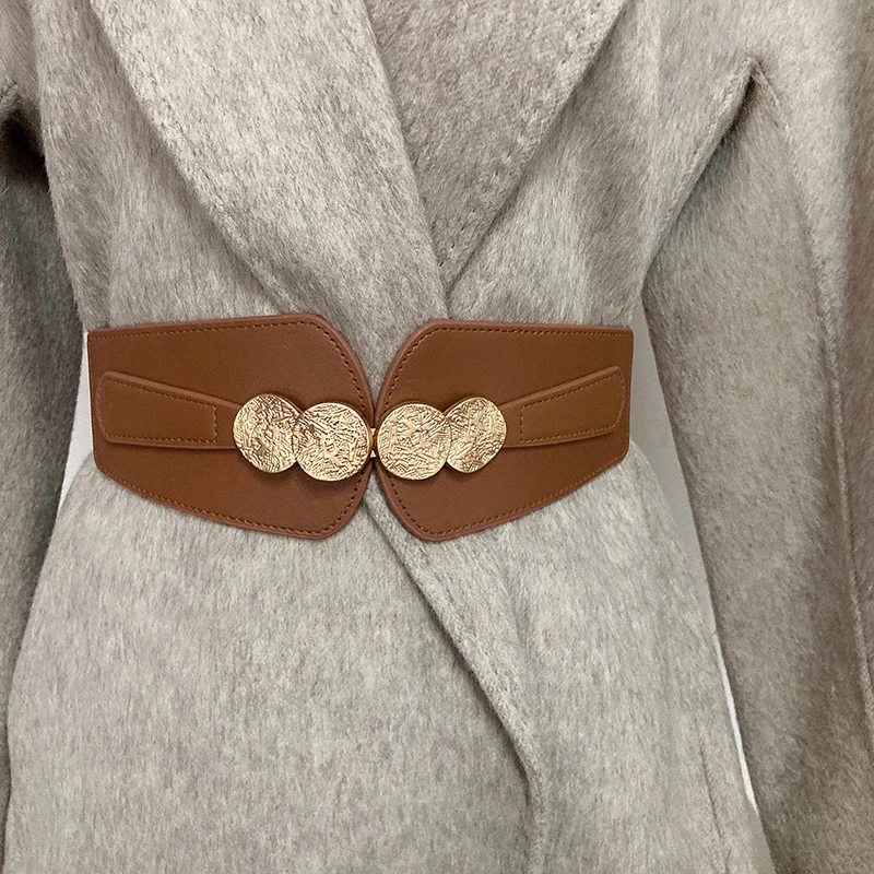 Waist Cincher Women Adjustable Elastic Waist Belt Outer Match Dress Coat Luxury Black Decorative Leather Belt