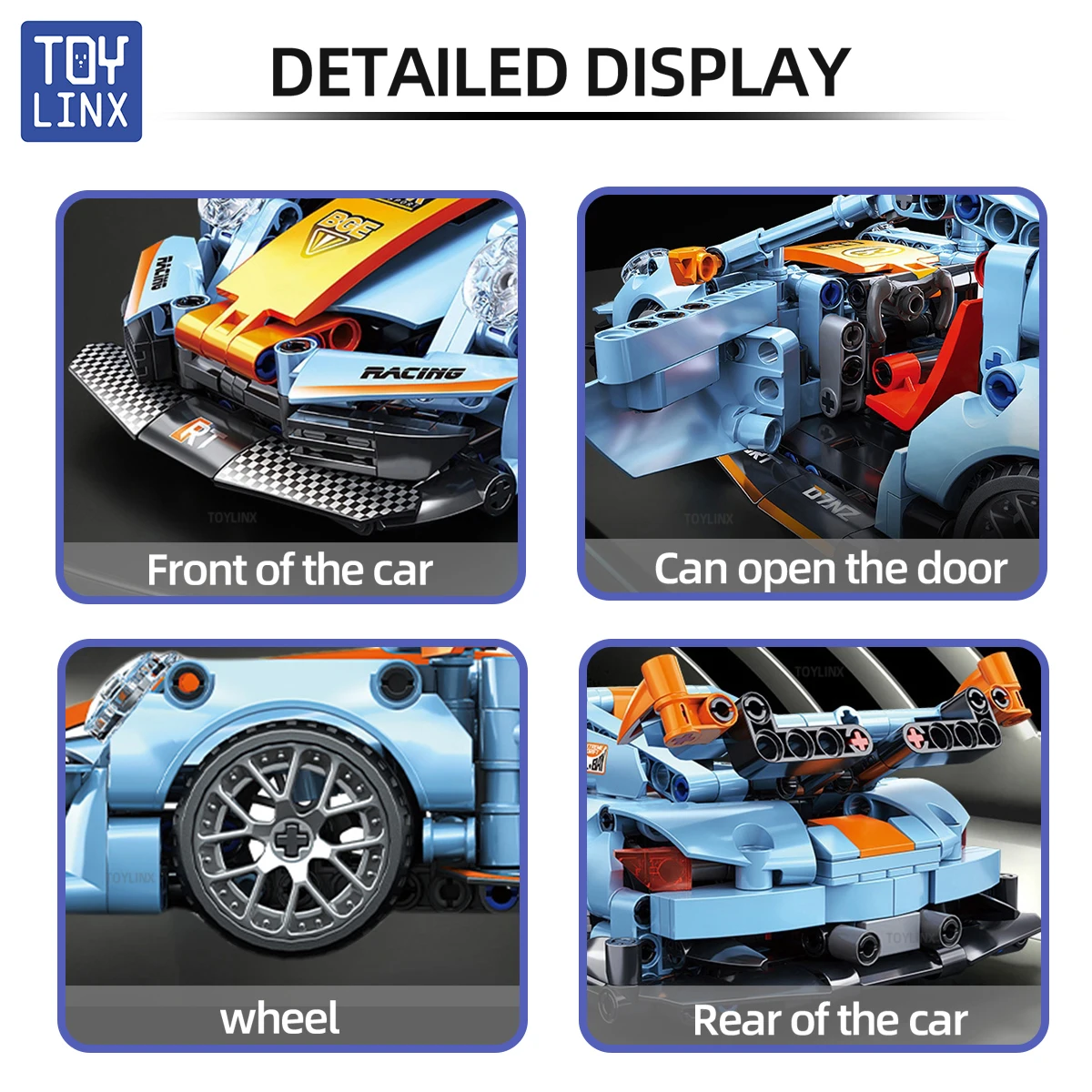 TOYLINX Pull Back Building Block Racing Car 1:18 Scale 523+ PCS