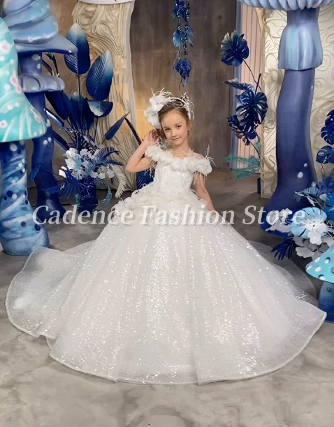 Customized Fantasy White Flower Girl Dresses Glitter Lace Applique
