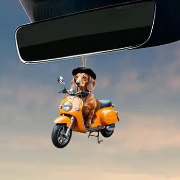Cute Dog Pendant Adorable 2d Biking Dog Car Accessories Acrylic Rearview Mirror Ornament Hanger for Cute Decor Gift for Pet