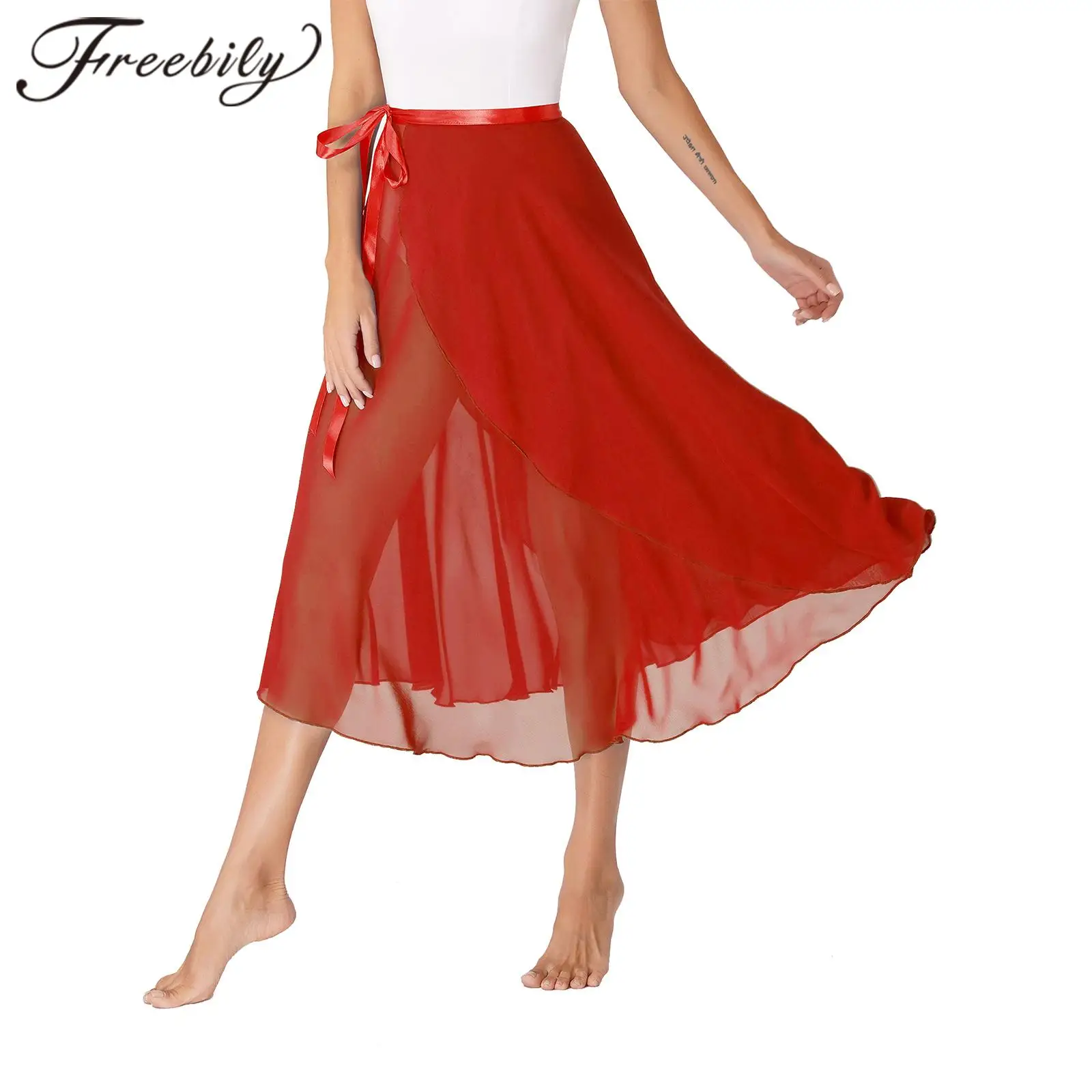 

Women's Girls' Dance Skirt Ballet Latin Summer Beach Chiffon Skirts for Woman Gymnastics Skating Yoga High Waist Midi Skirt