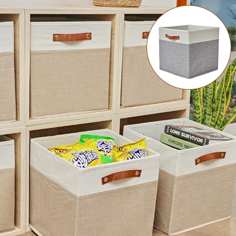 1pc Rattan Storage Basket Linen Fabric Foldable Storage Box Organizer Home Organization Magic Tool