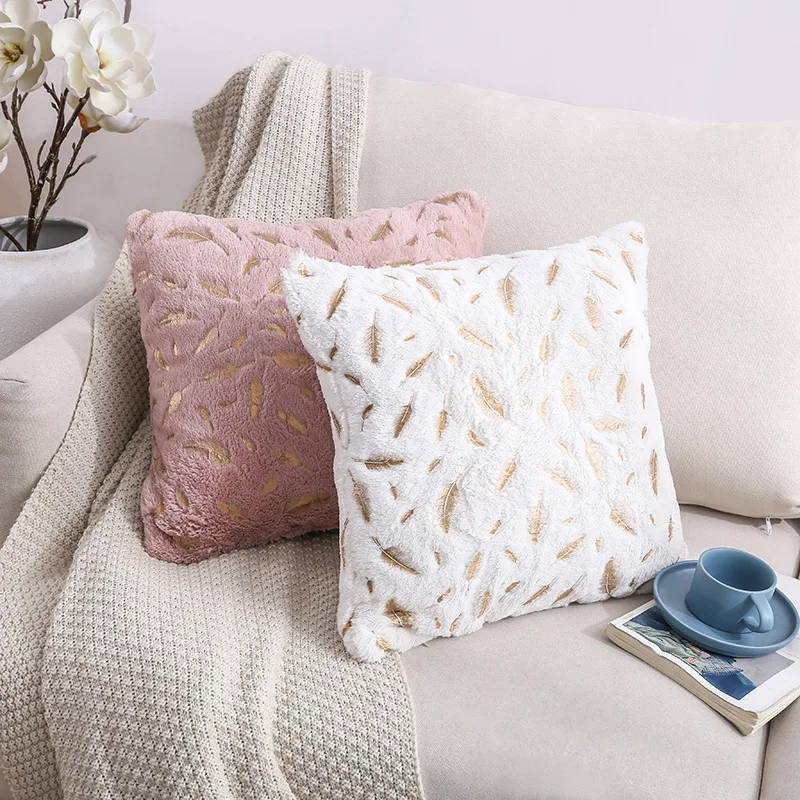 

Living Room Sofa Bed Cushion Car Pillowcase Cover Waist Pillow Double -sided Feathers Printed Pillow Plush Cushion Cover