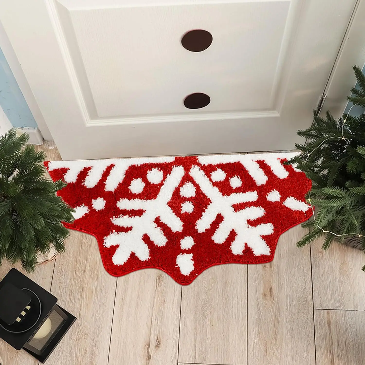Vikama Red Christmas Snowflake Imitation Cashmere Carpet Semi-Circular Winter Non-Slip Bathroom Mat Home Decor Welcome Doormat floor mat