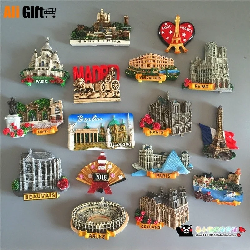 France Madrid World Tourism Scenery Fridge 3D Souvenir Refrigerator Magnetic Sticker Home Decoration Gift -