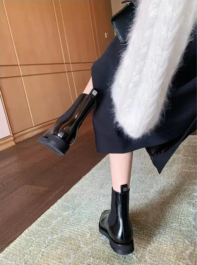 Herbst/Winter Neue Britischen Stil Square Headed Slim, Heels, Dicke Sohle, Echtes Leder Kurze Stiefel für_voghion.com