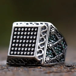 Elegant 316L Stainless Steel Ring with Green Zircon - Middle Eastern Inspired Fashion Accessory and Couple's Gift - 8 (As Shown)