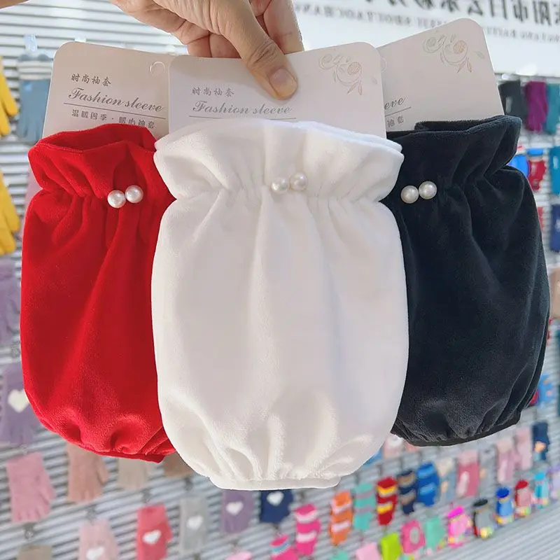 두꺼운 팔 보호 슬리브, 오염 방지 다크 블루, 용접 작업 슬리브, 내마모성, 화상 방지 데님 오버슬리브 10 솔리드 진주 디자인 슬리브 보호대, 홈 여성 가을 겨울 방오, 오버슬리브, 플러시 짧은 소매, 학생용 슬리브, 작업 ZD67