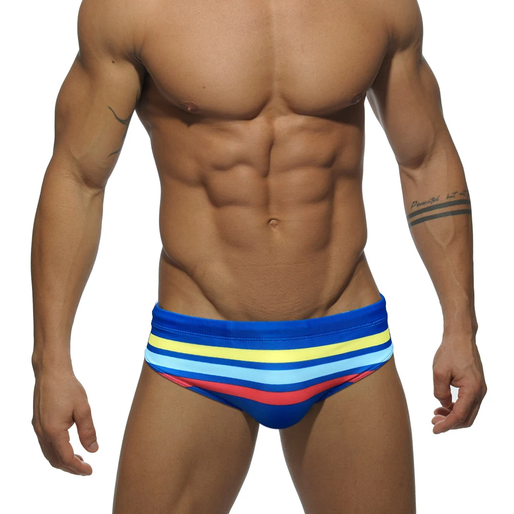 

Europe America Fashion Stripe Triangle Swimming Shorts Mens Push Pad Sexy Beach Surfing Briefs Spring Bathing Quick Dry Swimsuit