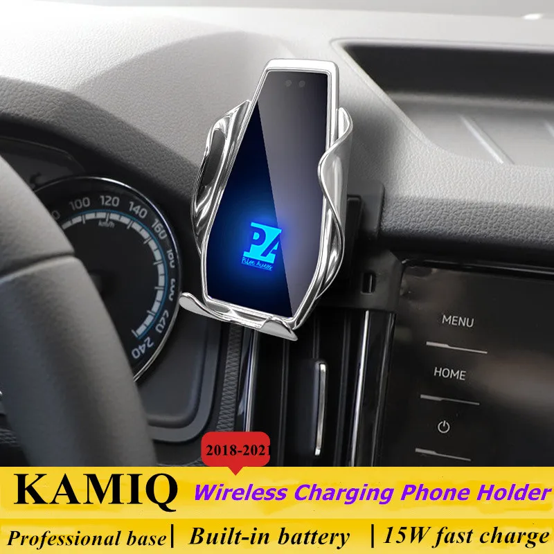 

2018-2021 For Skoda KAMIQ Mobile Phone Holder Wireless Charger Car Mount Navigation Bracket GPS Support 360 Rotating