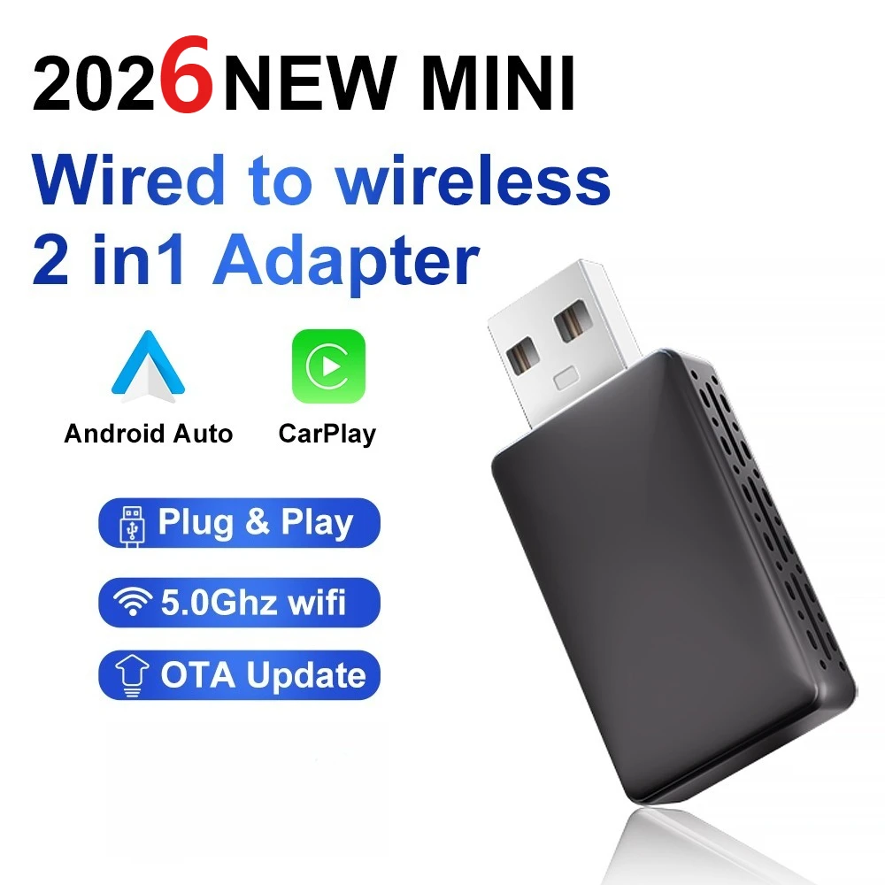 Adaptador Inalámbrico 2 en 1 para CarPlay 2026, Dongle de Conexión por Cable a Inalámbrica para Apple y Android Auto, Plug and Play, Accesorio Universal para Automóvil 1