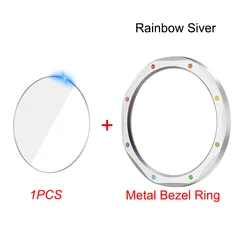 Premium Metal Bezel Ring with Tempered Glass Protective Film for MI Watch S3 S3 eSIM (Rainbow Siver)
