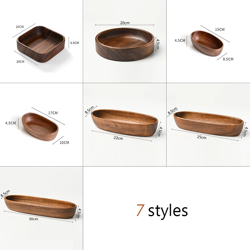 Fruit Plate Wooden Serving Tray Japanese Style Solid Wood Tray Boat-shaped Walnut Wood Salad Bowl Dessert Snacks Fruit Sushi Plates Hotel Restaurant Kitchen