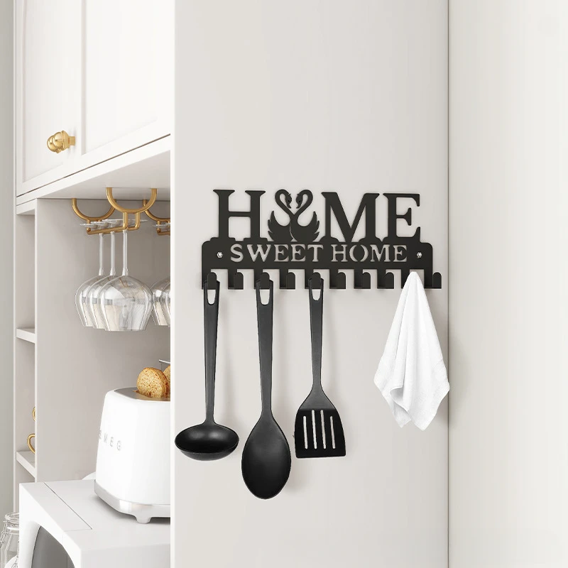 Description Picture 3 of itemSweet Home Black Metal Balcony Wall-mounted Clothes Rack Key Holder Kitchen Organizer Bathroom Rangement Hooks Hangers Storage