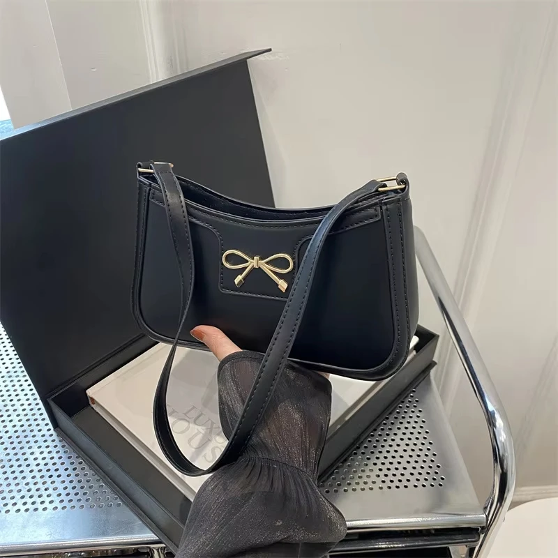 Solid Color Bowknot Shoulder Bag, Elegant Small Square Bag, Suitable for Women Handbags, Zipper Closure,Fashion Underarm Bag,