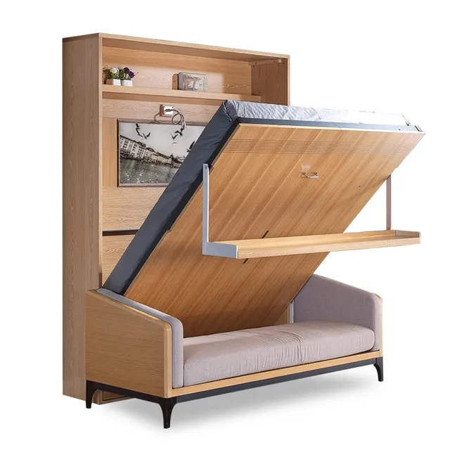 Queen Size Wooden Murphy Bed with Desk Panel Style Vertical Folding Wall Bedroom Furniture General Use Home Furniture 1 Queen Size Wooden Murphy Bed with Desk Panel Style Vertical Folding Wall Bedroom Furniture General Use Home Furniture 1