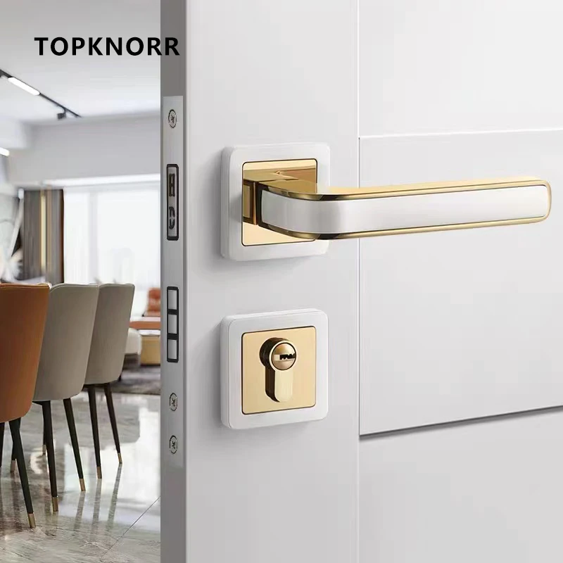 Interior Madeira Door Lock Quarto Quiet Magnetic Sucção Door Lock Doméstico Split Room Door Lock Modern Mute Gold Handle