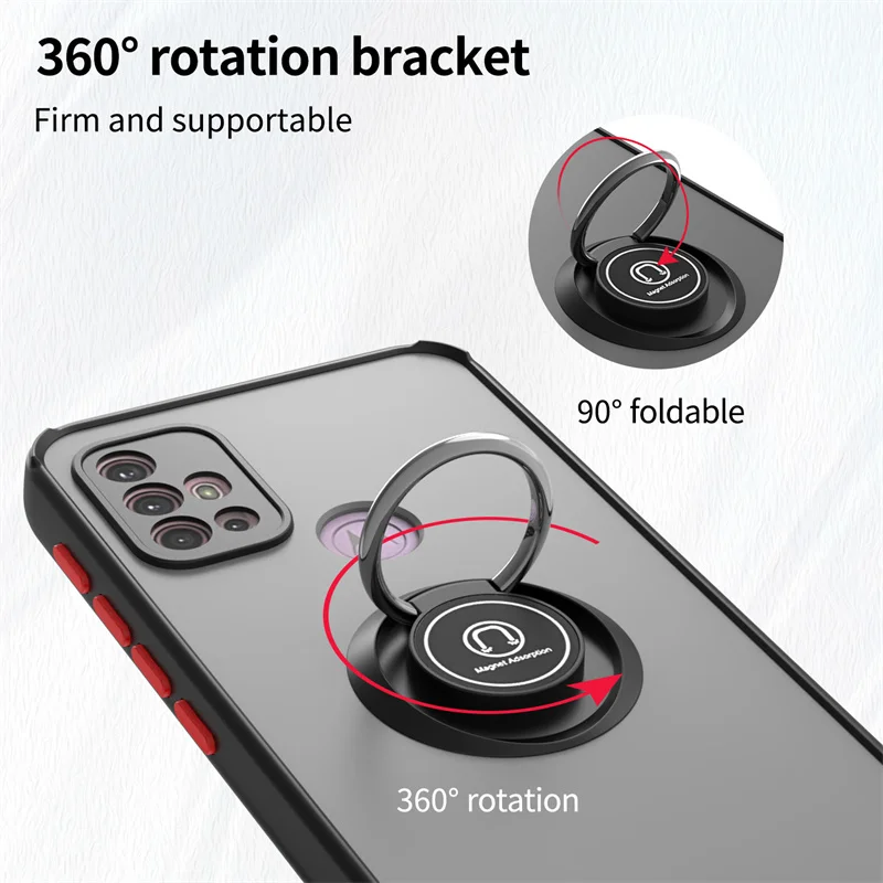 Shockproof Armor Case with Magnetic Holder Ring - Hard Matte Back Cover