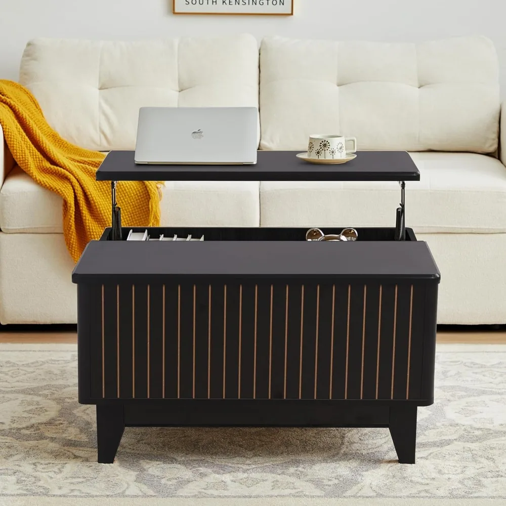 Lift Top Coffee Table, Square Coffee Table with Hidden Storage Compartment, Wood Center Table Dining Table for Living Room 3