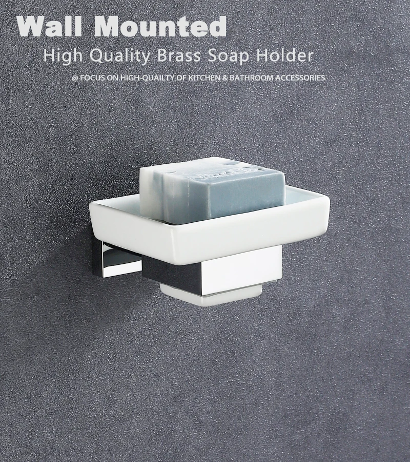 Description Picture 2 of itemHigh Quality Brass Soap Holder Wall Mount Square Ceramic Soap Dish Modern Bathroom Hardwares Accessories